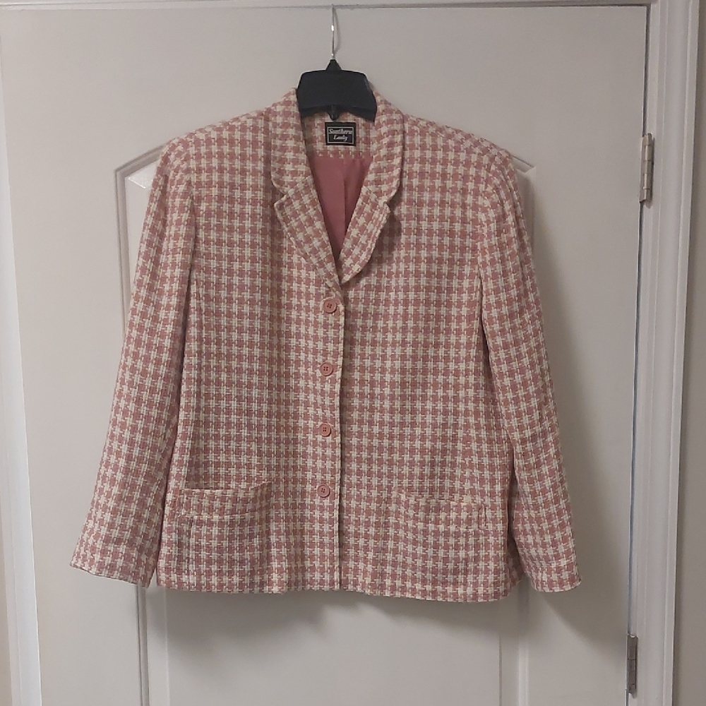 Southern Lady Mauve Pink Acrylic Houndstooth Blazer Sz 18